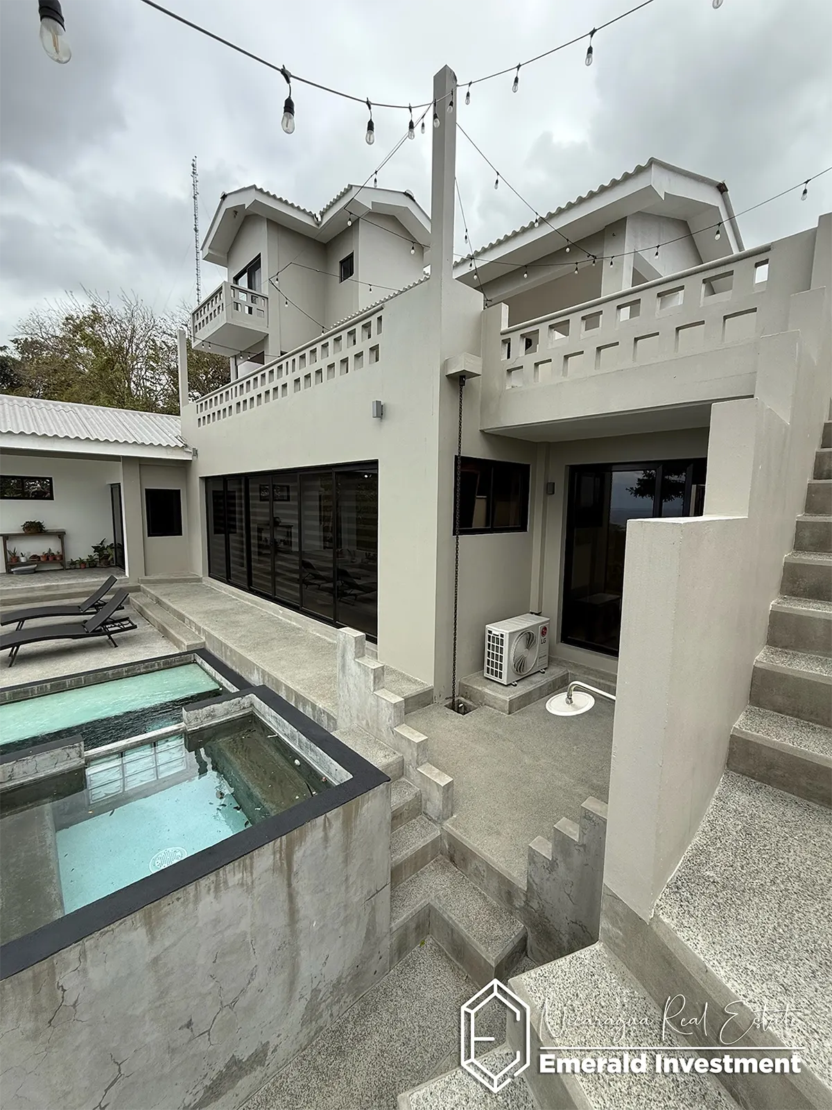 Pool terrace and exterior stairs at Casa Cerca del Cielo, Rancho Santana